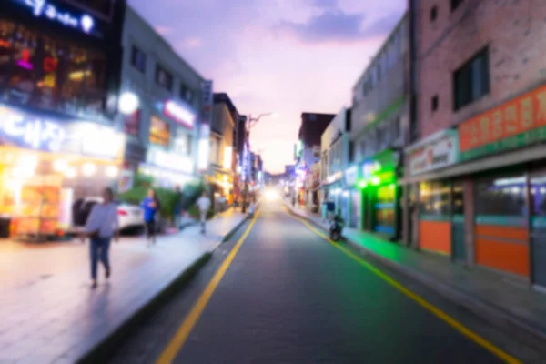 Homályos Kép Koreai Éjszakai Városról Alkonyati Égbolttal — Stock Fotó