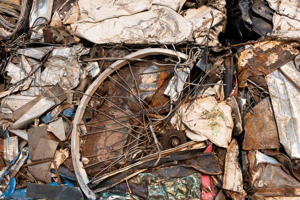 Haufen Von Altmetall Gebündelt Ballen Für Das Recycling Nahaufnahme — Stockfoto