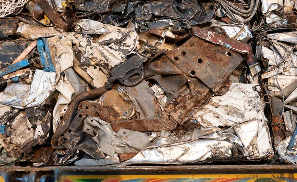 Piles Scrap Metal Bundled Bales Recycling Close — Stock Photo, Image