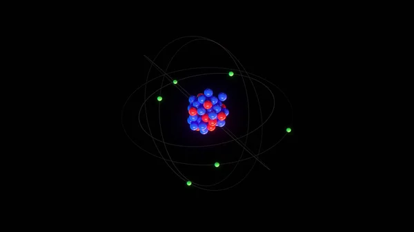 Cosmic atom model on black background. 3D Render