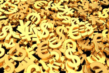 Para birimi simgeleri arka plan. 3D render.