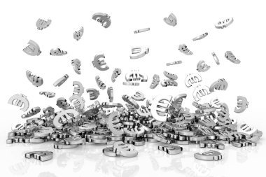Beyaz arka plan üzerinde gümüş euro simgesi. 3D render.