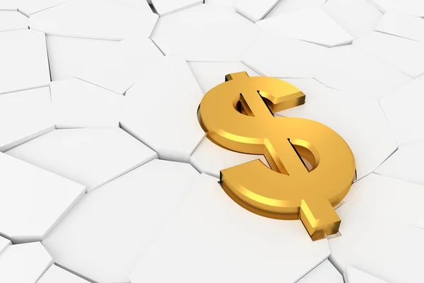 Golden Dollar Sign Cracked Ground Rendering — Stock Photo, Image