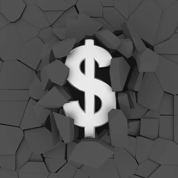 Dollar Sign Crashed Wall Rendering — Stock Photo, Image