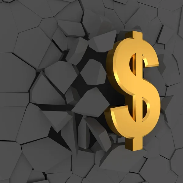 Dollar Sign Crashed Wall Rendering — Stock Photo, Image