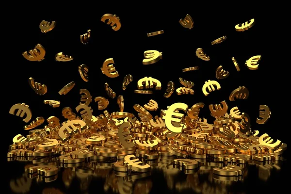Золотой Знак Евро Черном Фоне Рендеринг — стоковое фото