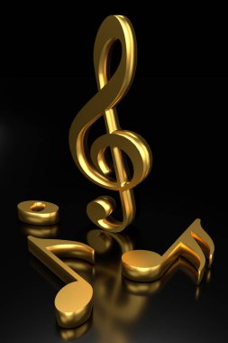 Tiz nota anahtarı ve müzik gösterim. 3D render.