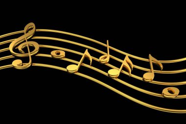 Tiz nota anahtarı ve müzik gösterim. 3D render.