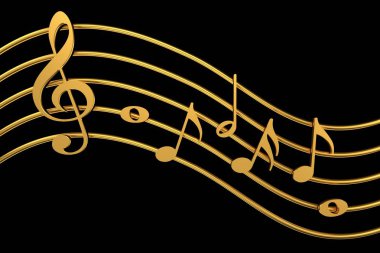 Tiz nota anahtarı ve müzik gösterim. 3D render.