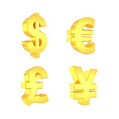 Para birimi sembolleri beyaz aferin. 3d redering.