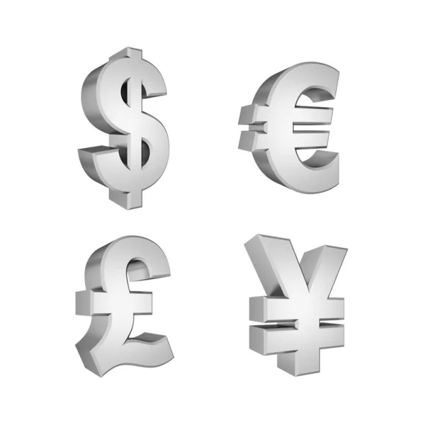 Simboluri Monetare Izolate Alb Redering — Fotografie, imagine de stoc