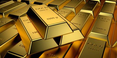 Web afiş kavramı ile Altın çubuklar. 3d render.