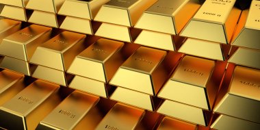 Web sitesi banner için altın fiyat. Altın çubuklar 3D render.