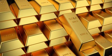 Web sitesi banner için altın fiyat. Altın çubuklar 3D render.