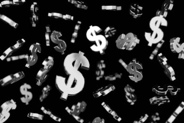 Yumuşak odaklı gümüş dolar işareti. 3d render.