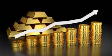 Web sitesi banner için altın fiyat. Altın çubuklar 3D render.