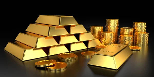 Gold price for website banner. 3D rendering of gold bars.