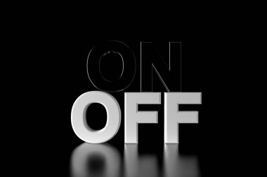 Karanlıkta metin açık ve kapalı. 3B işleme.