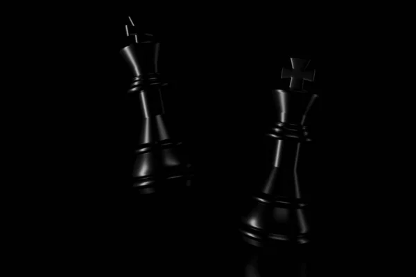 Light and shadow of chess king in the darkness. 3D rendering.
