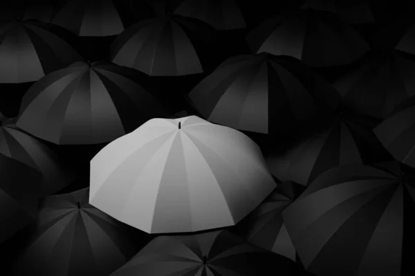 Witte Paraplu Het Midden Van Zwart Verschil Concepten Rendering — Stockfoto