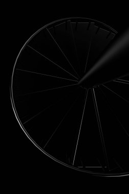 Karanlıkta spiral merdivenin ışığı ve gölgesi. 3d render.