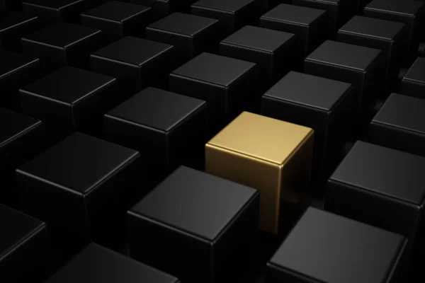 Golden Cube Mitt Svarta Kuber Med Olika Koncept Rendering — Stockfoto