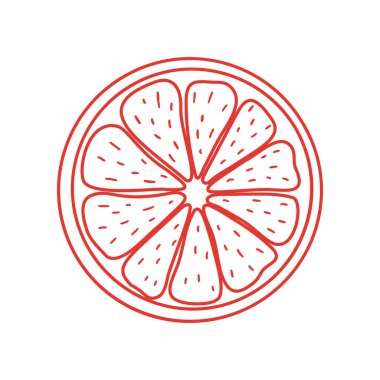 Greyfurt simgesi. Beyaz zemin üzerinde kırmızı izole ana hat ögesi. Stock vektör illüstrasyonu. Modern yaratıcı tasarım için, logolar, pankartlar, paketler, kapaklar, baskılar, menüler, çıkartmalar, etiketler, vs..