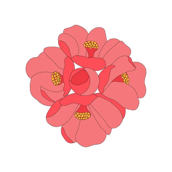 Niedliche blühende Blumen. Floral schöne Vektorillustration. Vereinzelte rot-rosa Elemente auf weißem Hintergrund. Kreative Idee für die Gestaltung von Kulissen, Schreibkarten, Textilien, Verpackungen, Etiketten usw.. lizenzfreie Stockvektoren