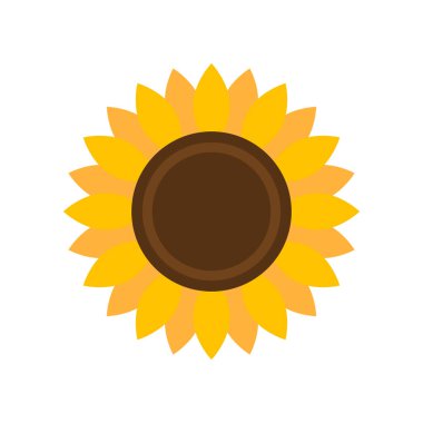 Renkli ayçiçeği. Düz simge. Vektör çizimi. Düz simge. Beyaz arka planda izole bir element var. Pankart, dekorasyon, logo, etiket, çıkartma, kart, tekstil, paketleme vs. tasarımları için harika.