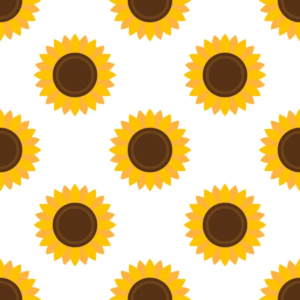 Sonnenblumen nahtloses Muster. Abstrakter moderner flacher Stil. Bunte Elemente auf weißem Hintergrund. Für Dekorationskulissen, Banner, Verpackungen, Textilien, Papier, Tapeten, Stoffe, kreative Designs. — Stockvektor