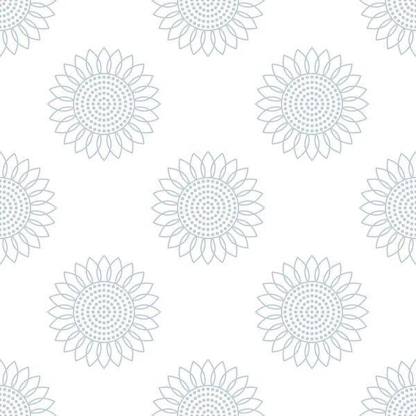 ひまわり。ベクトルシームレスパターン。シンプルなフラットスタイル。白い背景に灰色の要素を抽象化します。背景装飾、バナー、梱包、織物、紙、ファブリックなどのクリエイティブデザインのために. — ストックベクタ