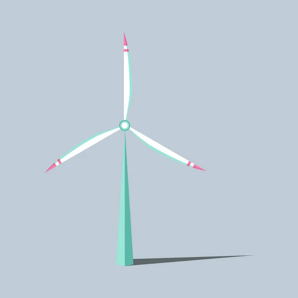 Vector illustratie. Windmolens met schaduw. Windturbines met wisselende hoekrotatie. Symbool van ecologische kracht. Alternatieve energiebronnen. Voor het ontwerpen van landschappen, games, infographics, enz.. — Stockvector