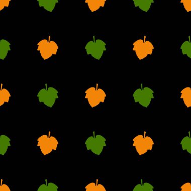 Siyah arkaplandaki yaprakların kusursuz deseni. Vektör çizimi. Ek bir tasarım için harika. Tematik afişler, kartlar, baskılar, tekstil, kumaş, daha fazla yaratıcı fikir.