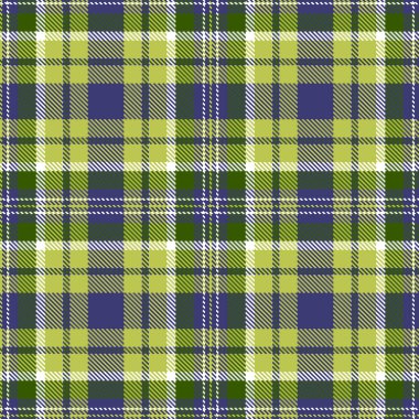 Tartan kumaş deseni. Kareli ekose vektör çizimi. İskoç tarzının kusursuz arka planı duvar kağıtları, tekstil ürünleri, dekorasyonlar, şenlikli ambalajlar için harika. Beyaz, mavi, yeşil, bezelye rengi.