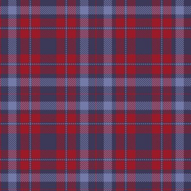 Tartan kumaş deseni. Kareli ekose vektör çizimi. İskoç tarzının kusursuz arka planı duvar kağıtları, tekstil, dekorasyon ve ambalajlar için harikadır. Menekşe, leylak ve kırmızı renkler.