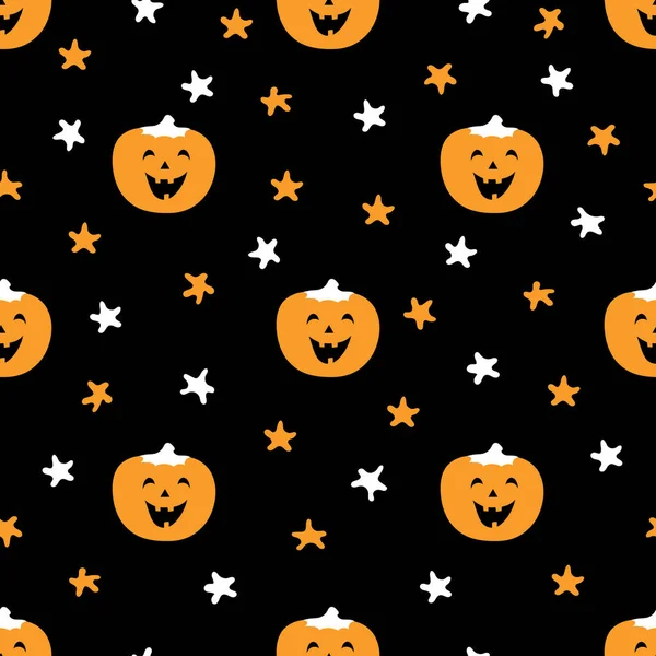 Leuk Feestelijk Patroon Met Pompoen Sterren Halloween Vector Illustratie Geweldig — Stockvector