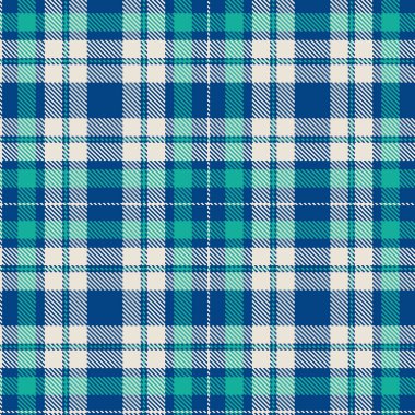Tartan deseni. Kareli ekose vektör çizimi. İskoç tarzında kusursuz desen duvar kağıtları, tekstil, kumaş, dekor, tatil ambalajları için harikadır. Beyaz, mavi, turkuaz renkler