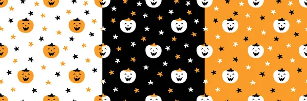 Ensemble Motifs Avec Jolies Citrouilles Étoiles Illustration Vectorielle Halloween Pour — Image vectorielle