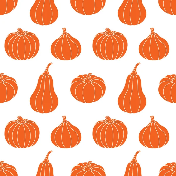 Pomerančové Dýně Bílém Pozadí Bezproblémový Vektorový Vzorec Podzimní Ilustrace Pro — Stockový vektor
