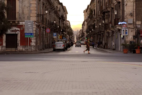 Catania Sicilya İtalya Şehir Görünümü Gün Batımı önce