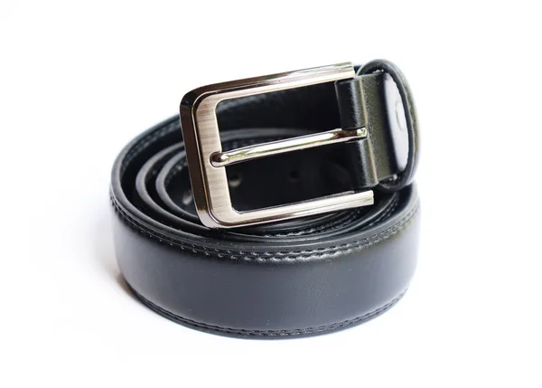 Cinturón Cuero Negro Elegante Los Hombres Sobre Fondo Blanco Aislado —  Fotos de Stock