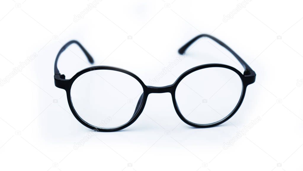 Black Eye Glasses Isolated on White Background. Black frame glasses