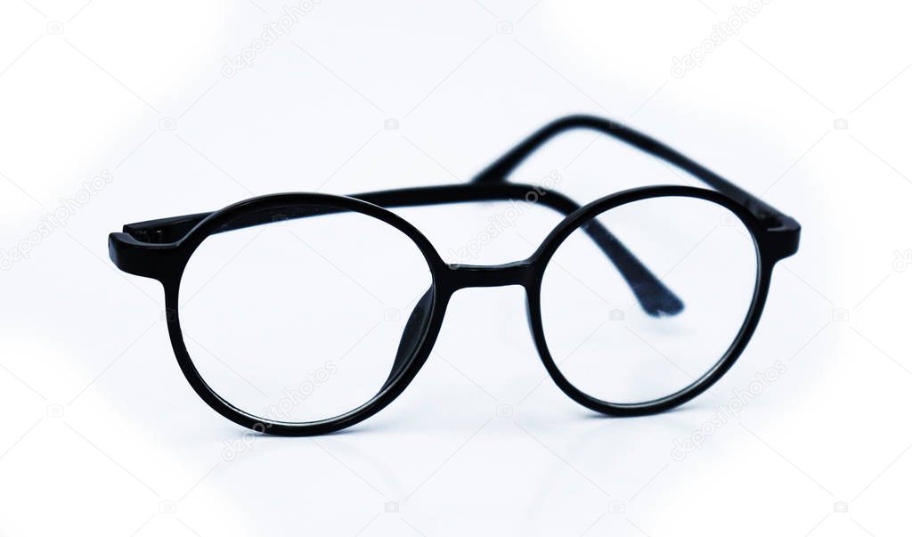 Stylish Black frame glasses isolated on white background