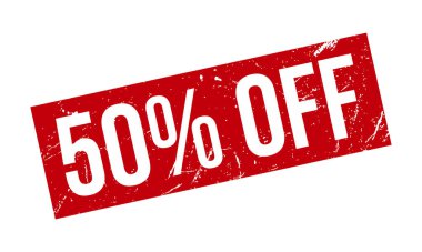 Lastik Damga% 50 indirimli. Kırmızı% 50 Kapalı Kauçuk Grunge Mühür Vektör Çizimi - Vektör