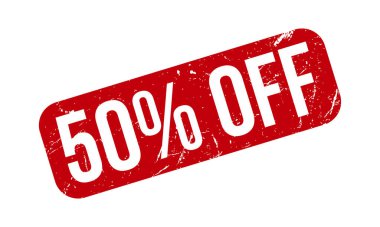 Lastik Damga% 50 indirimli. Kırmızı% 50 Kapalı Kauçuk Grunge Mühür Vektör Çizimi - Vektör