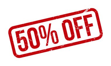 Lastik Damga% 50 indirimli. Kırmızı% 50 Kapalı Kauçuk Grunge Mühür Vektör Çizimi - Vektör