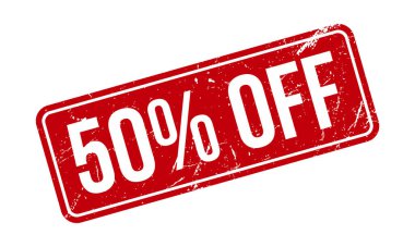 Lastik Damga% 50 indirimli. Kırmızı% 50 Kapalı Kauçuk Grunge Mühür Vektör Çizimi - Vektör
