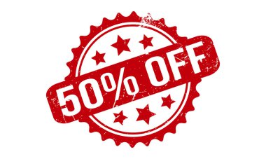 Lastik Damga% 50 indirimli. Kırmızı% 50 Kapalı Kauçuk Grunge Mühür Vektör Çizimi - Vektör