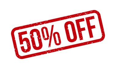 Lastik Damga% 50 indirimli. Kırmızı% 50 Kapalı Kauçuk Grunge Mühür Vektör Çizimi - Vektör