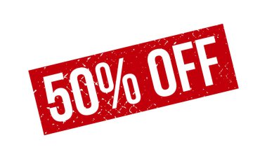Lastik Damga% 50 indirimli. Kırmızı% 50 Kapalı Kauçuk Grunge Mühür Vektör Çizimi - Vektör